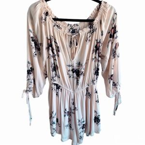 FREE PEOPLE So Divine Floral Pink Off-Shoulder Romper | Small Boho Chic